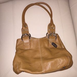 Genuine leather cognac shoulder bag